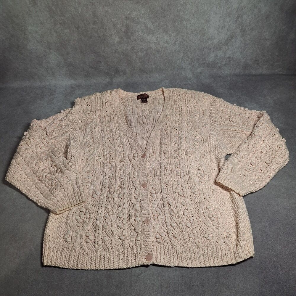Worthington Large Pink Button Up Knit Cardigan Shoulder Pads GrandmaCore Cottage